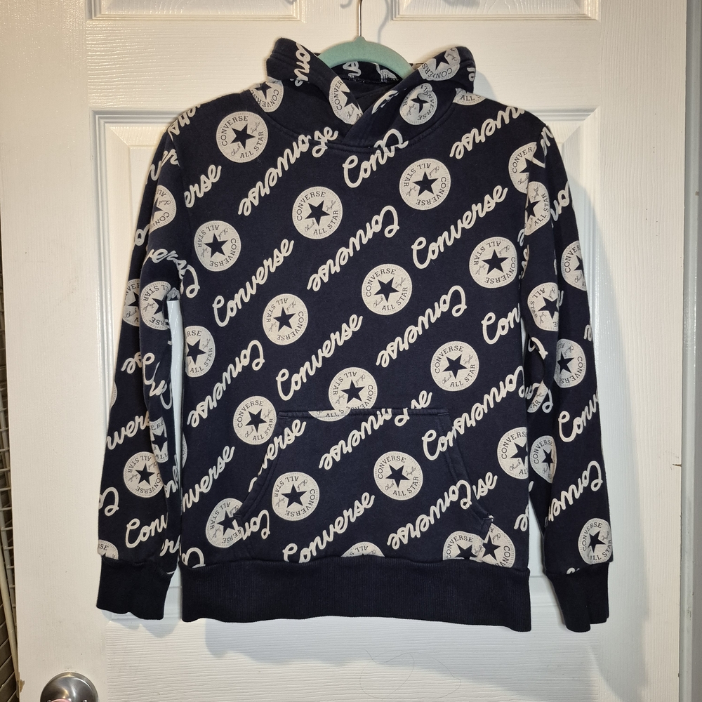 Converse Youth Large 12-13Y Navy Blue Hoodie All Over Logo Design